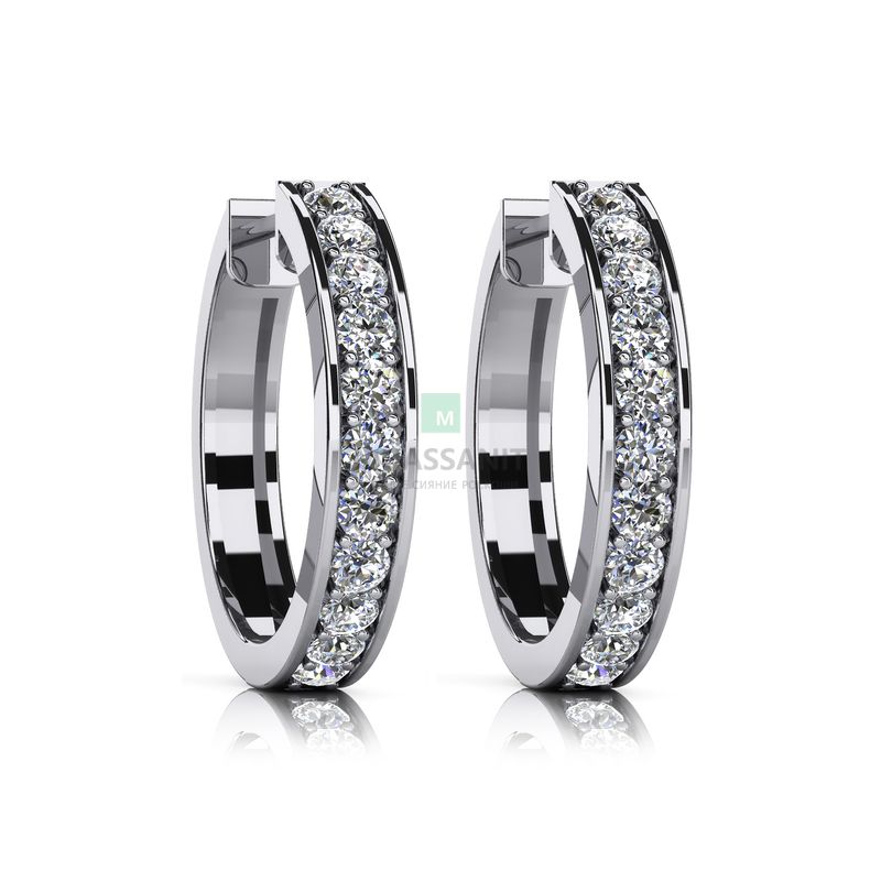 Серьги круглые-конго из белого золота с муассанитами M-12528. Цена ...