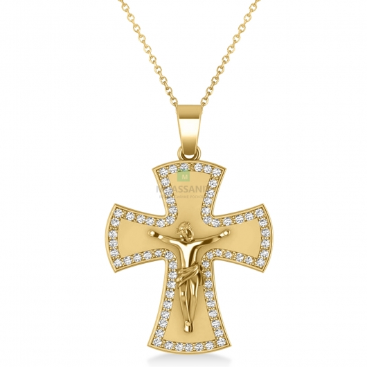 Крестик из желтого золота с муассанитами