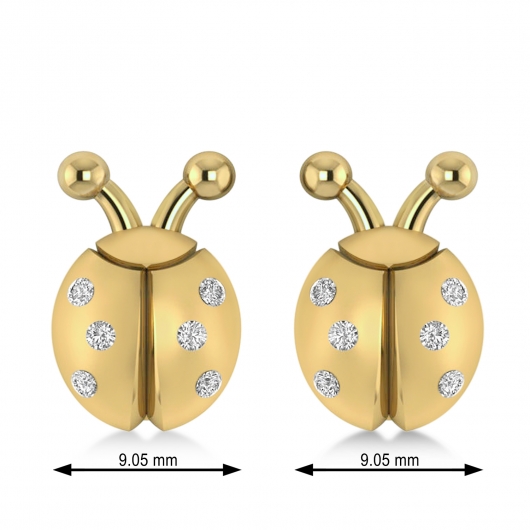Пусеты из желтого золота "Божьи коровки" с муассанитами