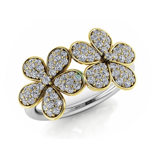 Женское кольцо в виде цветов из белого золота с муассанитами