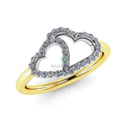 Женское кольцо в виде сердец из желтого золота с муассанитами