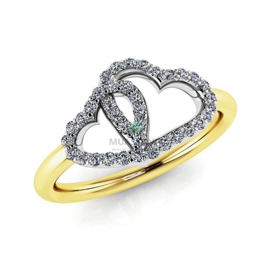 Женское кольцо в виде сердец из желтого золота с муассанитами