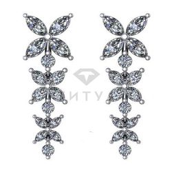 Висячие серьги "Цветы" из белого золота с муассанитами