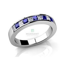 Обручальное кольцо из белого золота с муассанитами и цветными камнями