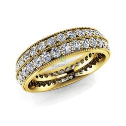 Обручальное винтажное кольцо из желтого золота с муассанитами по кругу
