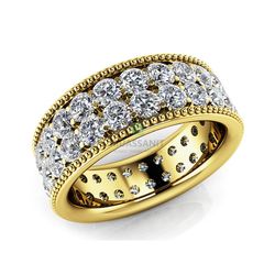 Обручальное винтажное кольцо из желтого золота с муассанитами по кругу