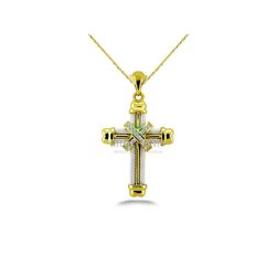 Крестик из золота двух цветов с муассанитами